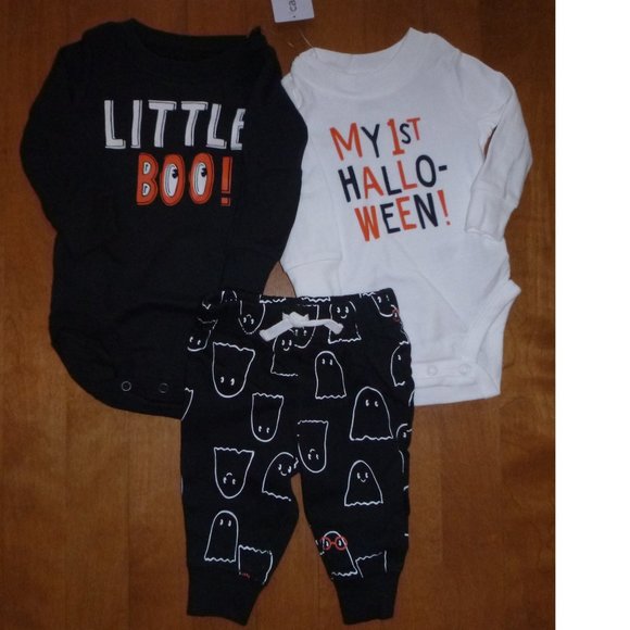 Baby Boys Carter's MY 1st HALLOWEEN 2 Bodysuits & Pants Size 3 mo Little boo NWT - Picture 1 of 4